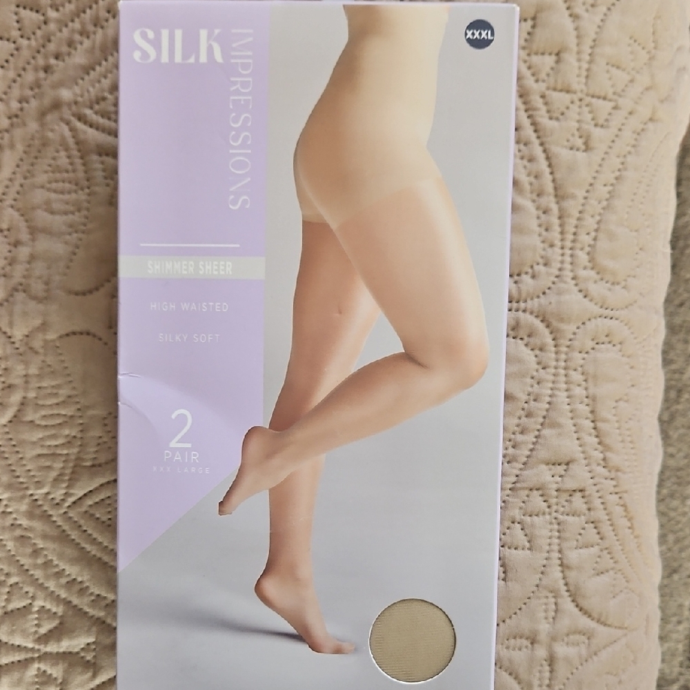 Impressions Shimmer Sheer High Waisted Pantyhose - Beige 2 packs/2 prs per box